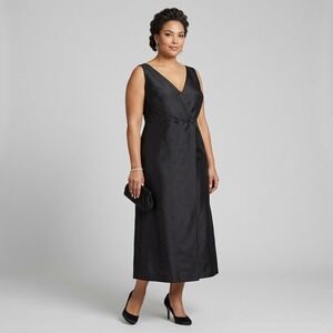 Jones New York Evening Dress Womens Black 14 Silk Midi Double Breasted Formal